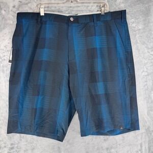 Adidas Mens Golf Shorts Size 40 Blue Black Plaid Performance Flat Front